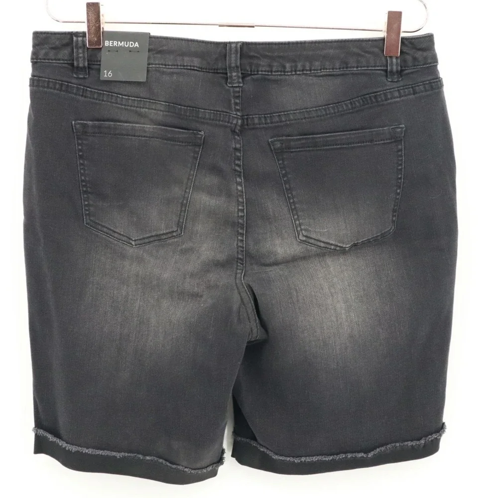 Lane Bryant Bermuda Denim Shorts Women 16 Black Streetwear Edgy Rugged Urban NWT